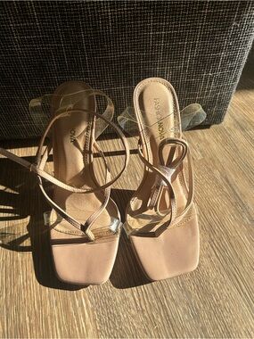Fashion Nova Nude Strappy Square-Toe Heels